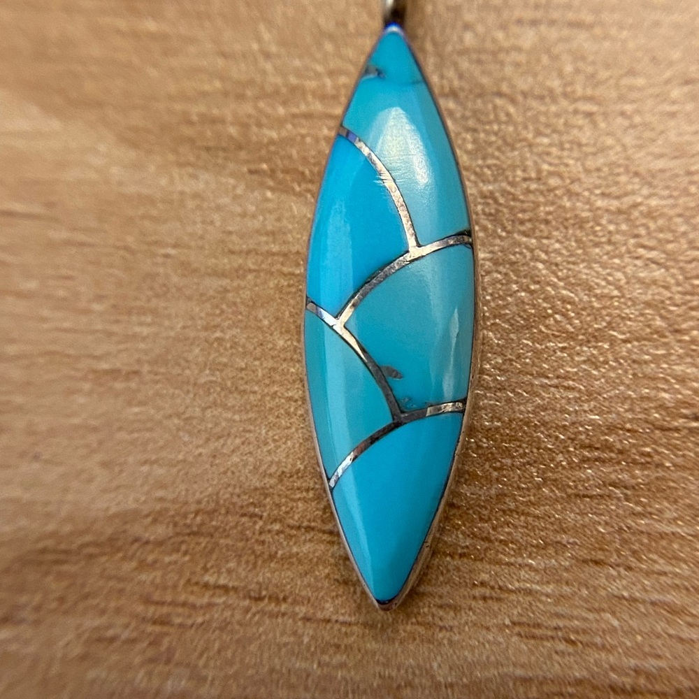 Native Turquoise and 925 Sterling Silver Inlay Pendant Necklace - Picture 6 of 9